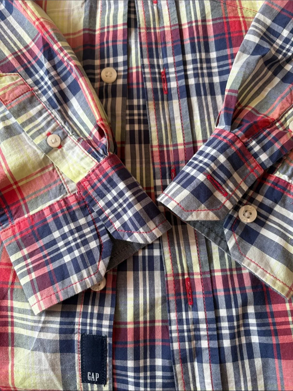 GAP Red, Navy & Yellow Plaid Button-Down Shirt